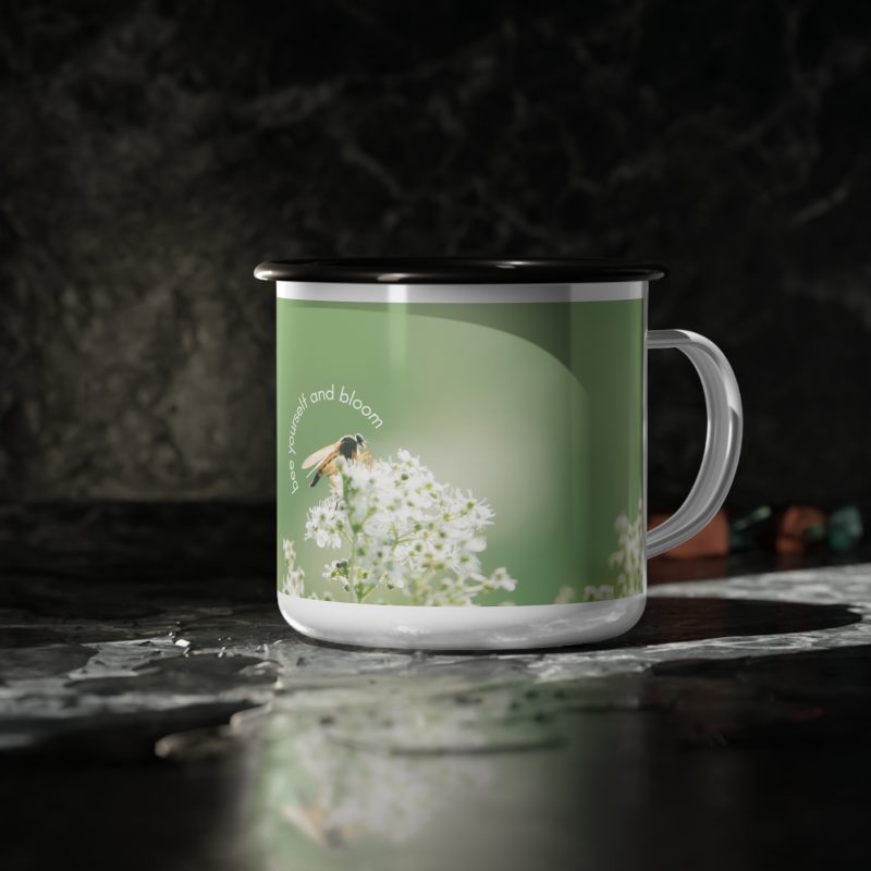 Inspirational Enamel Camp Cup - "Bee Yourself and Bloom" - Perfect for Nature Lovers and Outdoor Adventures - Image 4